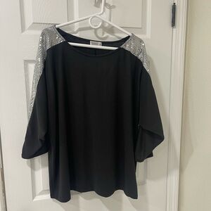 89th & Madison Black Blouse with Silver Shoulder Detail